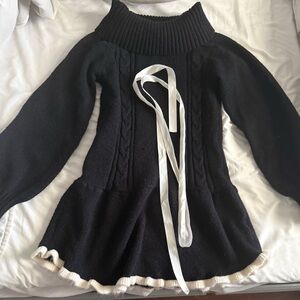 Elegant Black Sweater Dress with White Accents